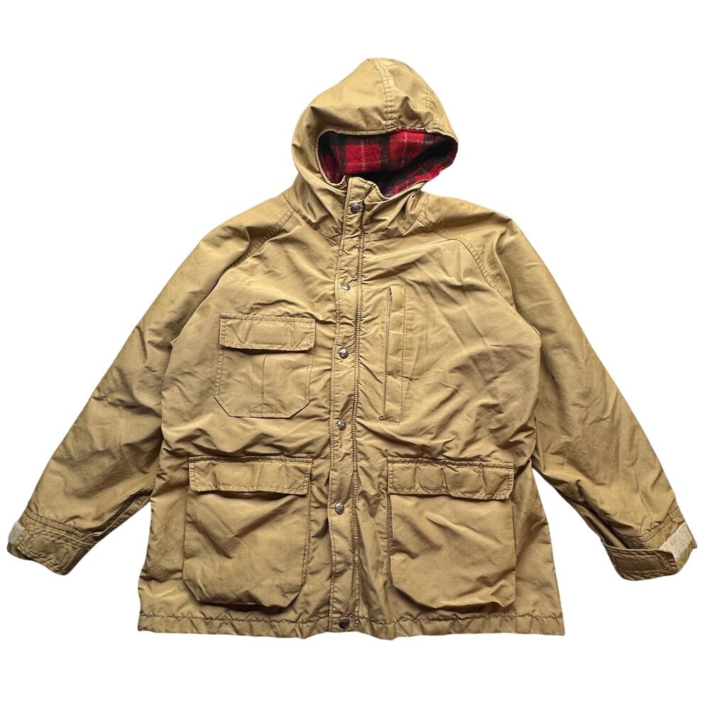 Vintage Woolrich Field Coat Parka Hooded Jacket Womens Large Plaid Wool Lined
